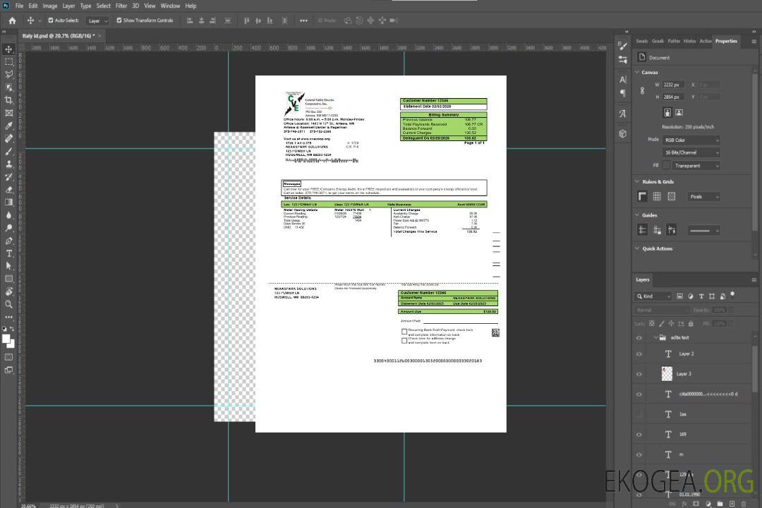 Modèle de facture de services publics d'entreprise avec preuve d'adresse d'électricité aux États-Unis et au Nouveau-Mexique aux formats Word et PDF template